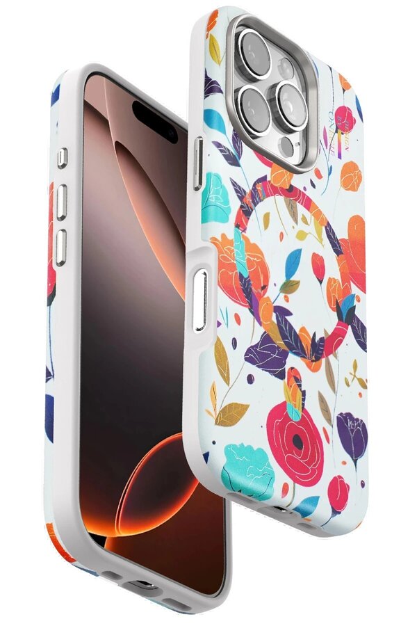 CepteToptan iPhone 16 Pro Flower Series Magsafe Kapak - Beyaz - DROPX3496-3214