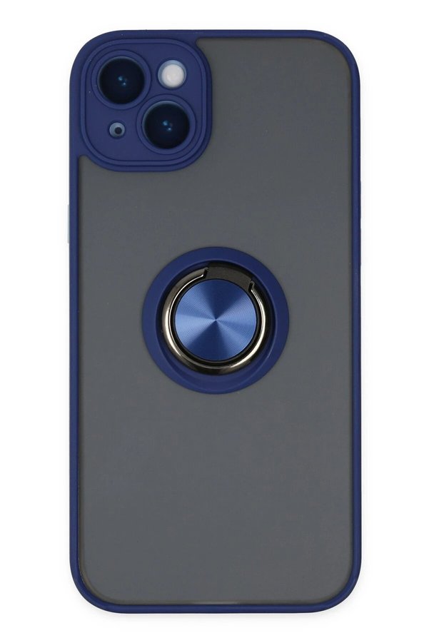 CepteToptan iPhone 14 Kılıf Montreal Yüzüklü Silikon Kapak - Lacivert - DROPX9593-8991