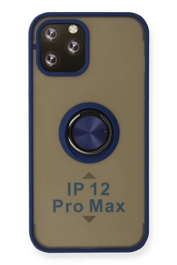 CepteToptan iPhone 12 Pro Kılıf Montreal Yüzüklü Silikon Kapak - Lacivert - DROPX4865-3374