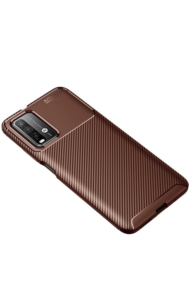 Xi̇aomi̇ Redmi̇ 9T Kılıf Auto Focus Karbon Kapak - Kahverengi̇ - Dropx8125-4952