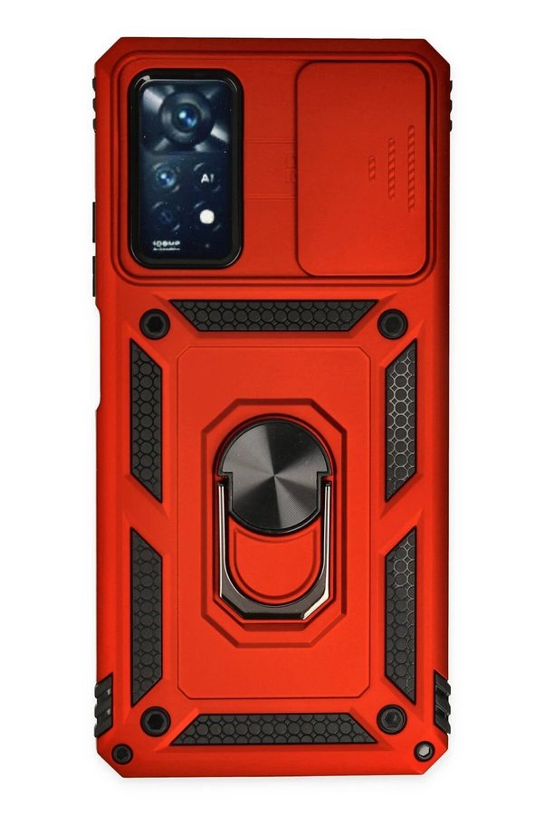 CepteToptan Xiaomi Redmi Note 11 Pro Kılıf Pars Lens Yüzüklü Silikon - Kırmızı - DROPX7347-6485