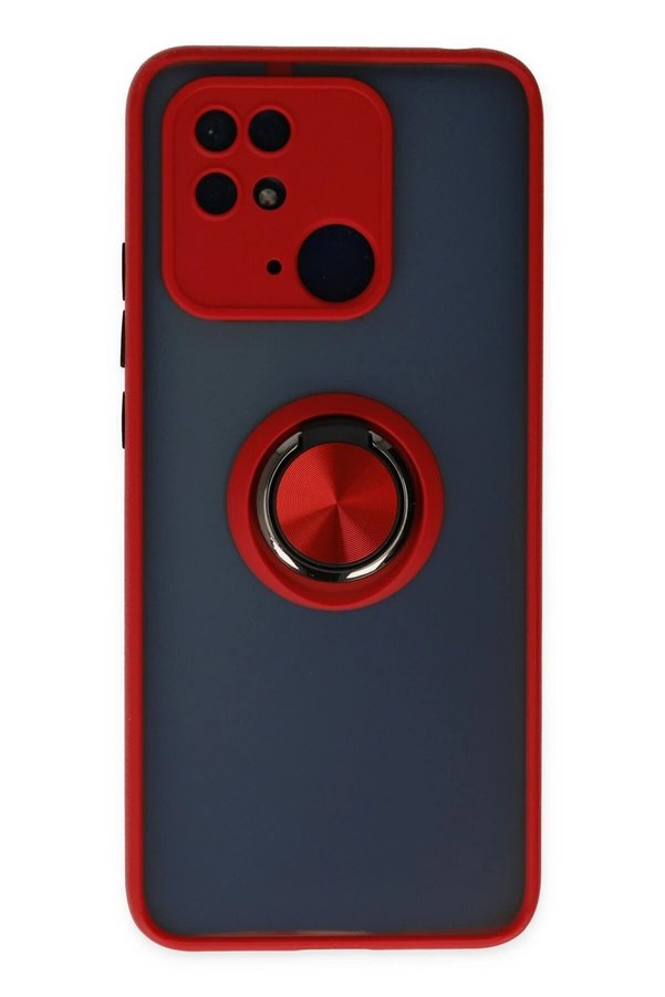 CepteToptan Xiaomi Redmi 10C Kılıf Montreal Yüzüklü Silikon Kapak - Kırmızı - DROPX4223-4936
