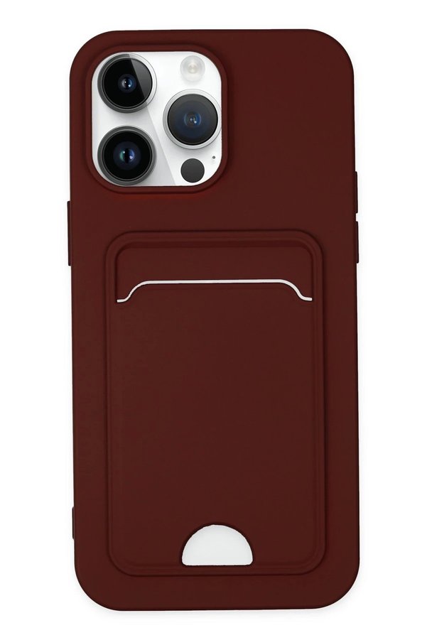 CepteToptan iPhone 14 Pro Kılıf Kelvin Kartvizitli Silikon - Bordo - DROPX7554-9528