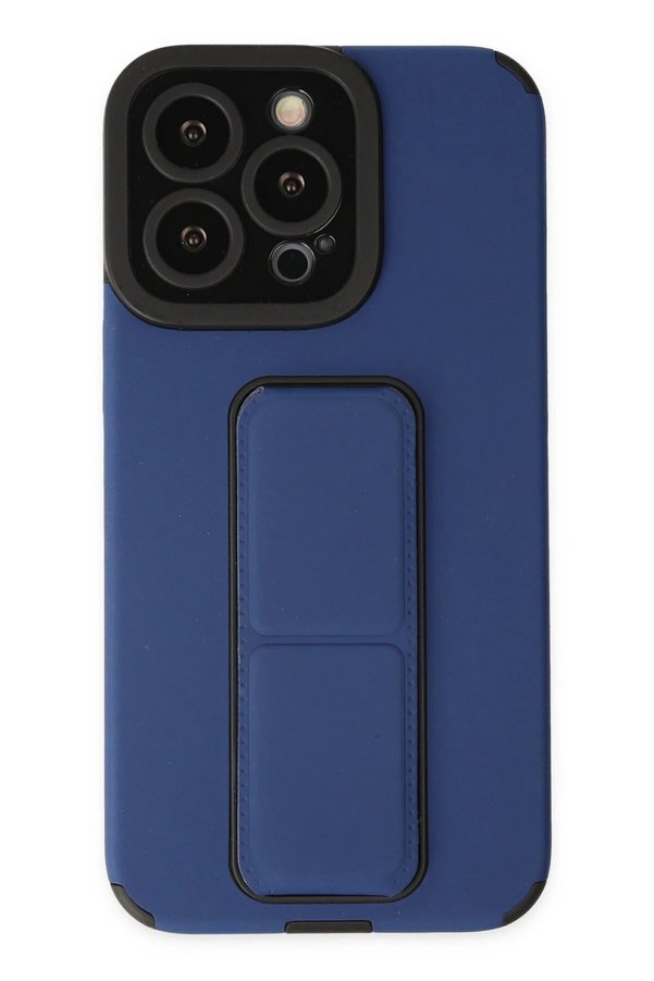 CepteToptan iPhone 13 Pro Kılıf Mega Standlı Silikon - Mavi - DROPX8163-5523
