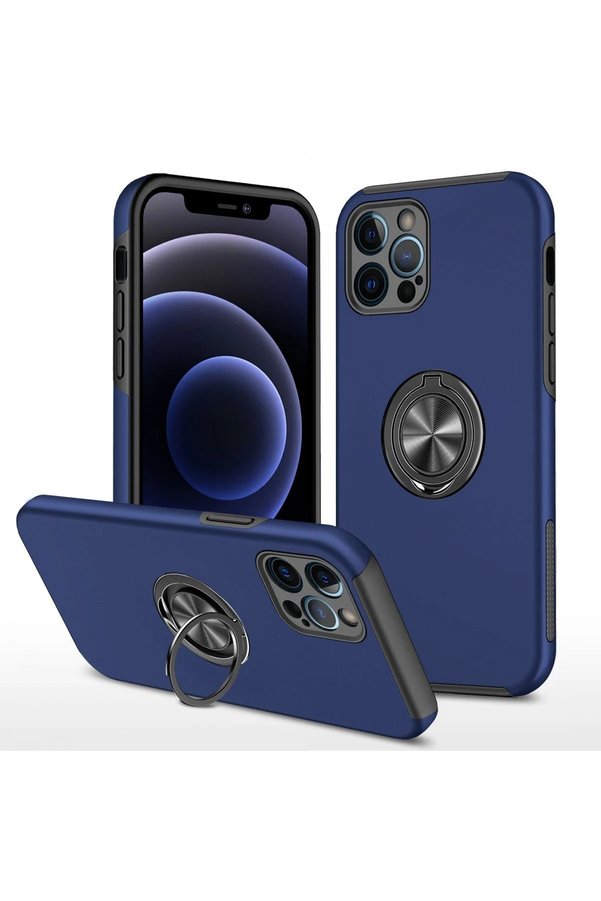 CepteToptan iPhone 12 Pro Kılıf Elit Yüzüklü Kapak - Lacivert - DROPX5945-1792