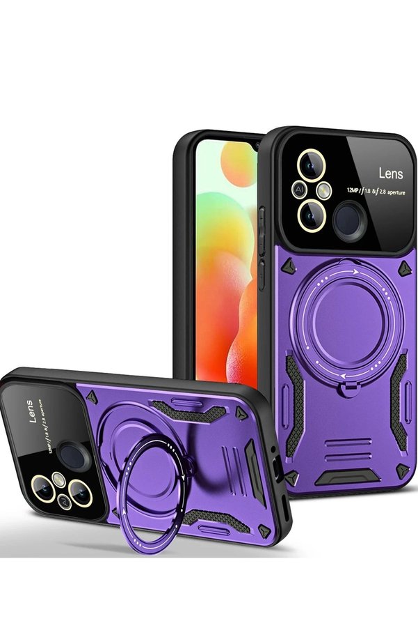CepteToptan Xiaomi Redmi 12C Kılıf Joy Lens Standlı Kapak - Mor - DROPX2729-8843