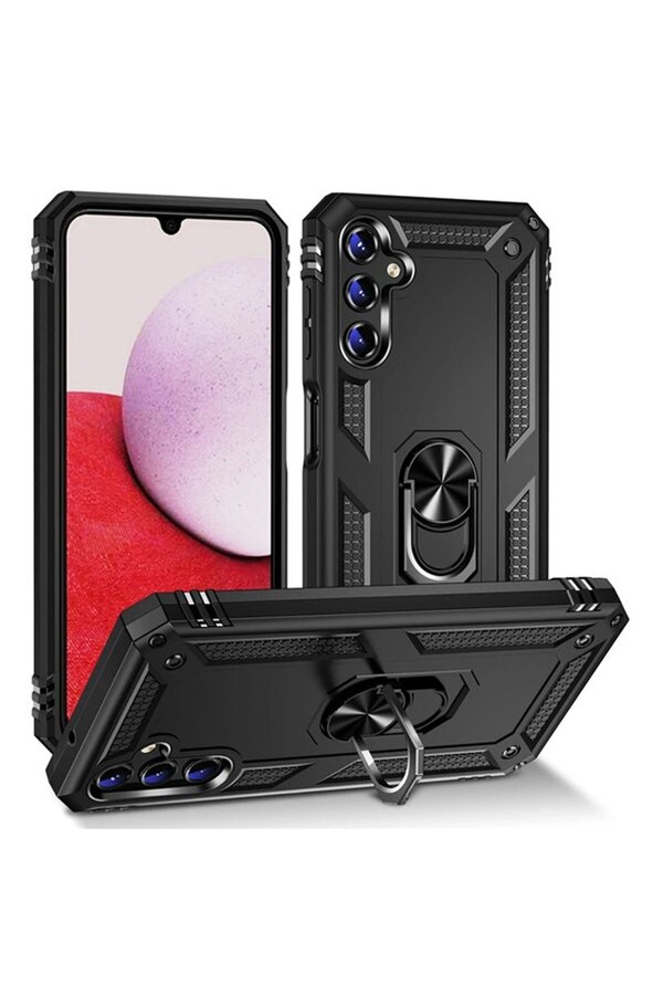 CepteToptan Samsung Galaxy A04S Kılıf Sofya Yüzüklü Silikon Kapak - Siyah - DROPX3136-2598