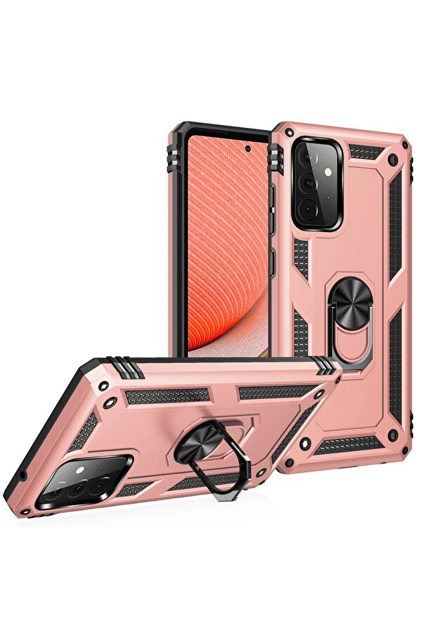 Samsung Galaxy A72 Kılıf Sofya Yüzüklü Si̇li̇kon Kapak - Rose - Dropx2593-1275