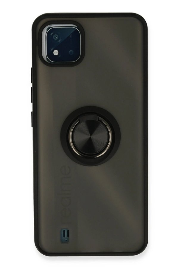 CepteToptan Realme C11 2021 Kılıf Montreal Yüzüklü Silikon Kapak - Siyah - DROPX9428-4660