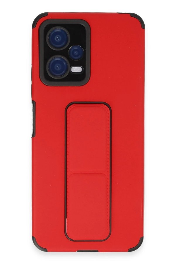 CepteToptan Xiaomi Poco X5 5G Kılıf Mega Standlı Silikon - Kırmızı - DROPX8461-5446