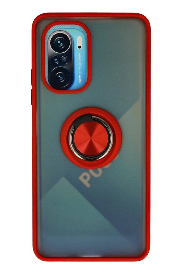 CepteToptan Xiaomi Redmi K40 Kılıf Montreal Yüzüklü Silikon Kapak - Kırmızı - DROPX3564-4030