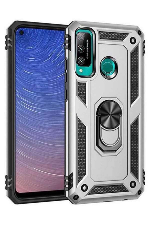 CepteToptan Huawei P40 Lite E Kılıf Sofya Yüzüklü Silikon Kapak - Gümüş - DROPX6061-7805