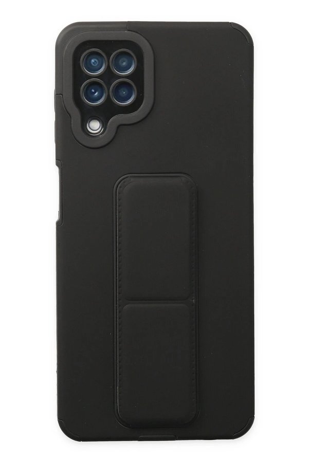 CepteToptan Samsung Galaxy A22 Kılıf Mega Standlı Silikon - Siyah - DROPX7061-3308