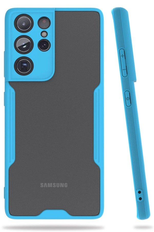 CepteToptan Samsung Galaxy S21 Ultra Kılıf Platin Silikon - Mavi - DROPX7743-1763