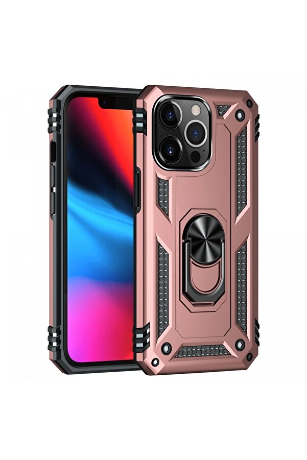 CepteToptan iPhone 13 Pro Kılıf Sofya Yüzüklü Silikon Kapak - Rose - DROPX6082-5563