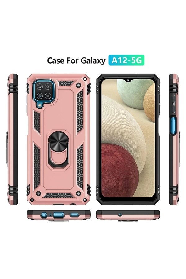 Samsung Galaxy A22 Kılıf Sofya Yüzüklü Si̇li̇kon Kapak - Rose - Dropx2942-1501