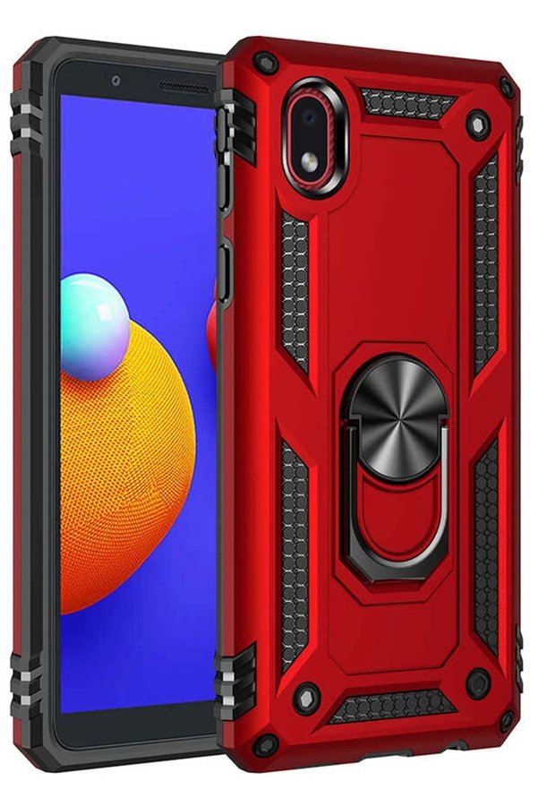 CepteToptan Samsung Galaxy A01 Core Kılıf Sofya Yüzüklü Silikon Kapak - Kırmızı - DROPX3301-2199