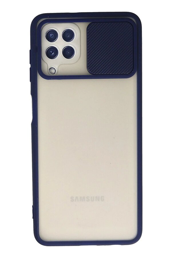 CepteToptan Samsung Galaxy A22 Kılıf Palm Buzlu Kamera Sürgülü Silikon - Lacivert - DROPX9396-2413
