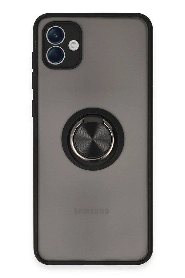 CepteToptan Samsung Galaxy A04 Kılıf Montreal Yüzüklü Silikon Kapak - Siyah - BRH024453-7275