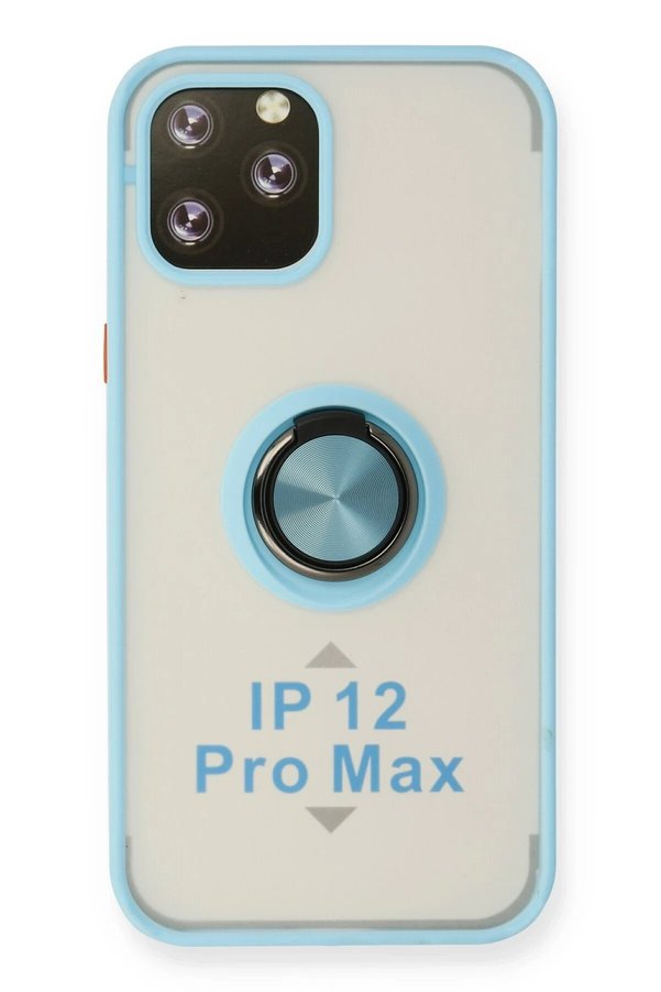 CepteToptan iPhone 12 Pro Kılıf Montreal Yüzüklü Silikon Kapak - Buz Mavi - DROPX6008-4691