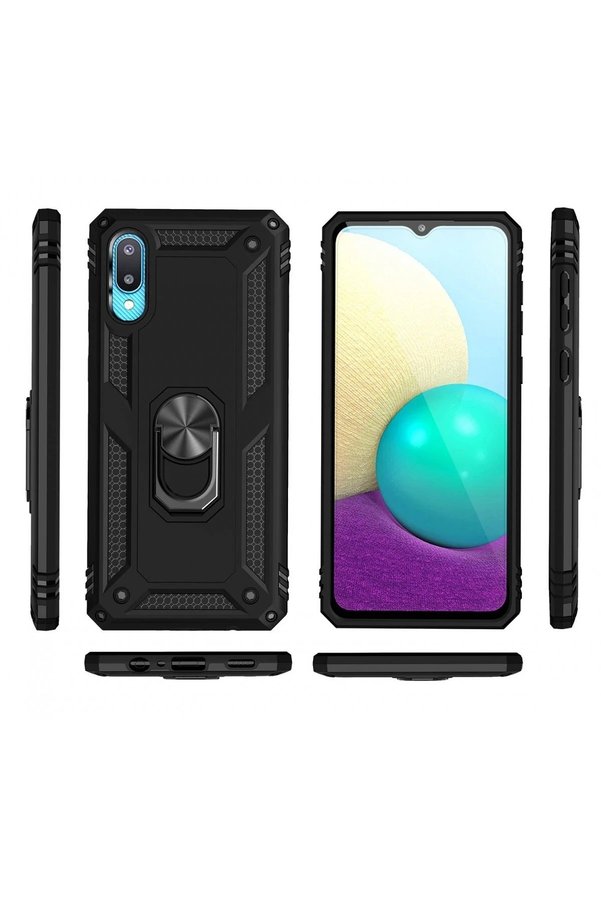 Samsung Galaxy A02 Kılıf Sofya Yüzüklü Si̇li̇kon Kapak - Si̇yah - Dropx8823-5437