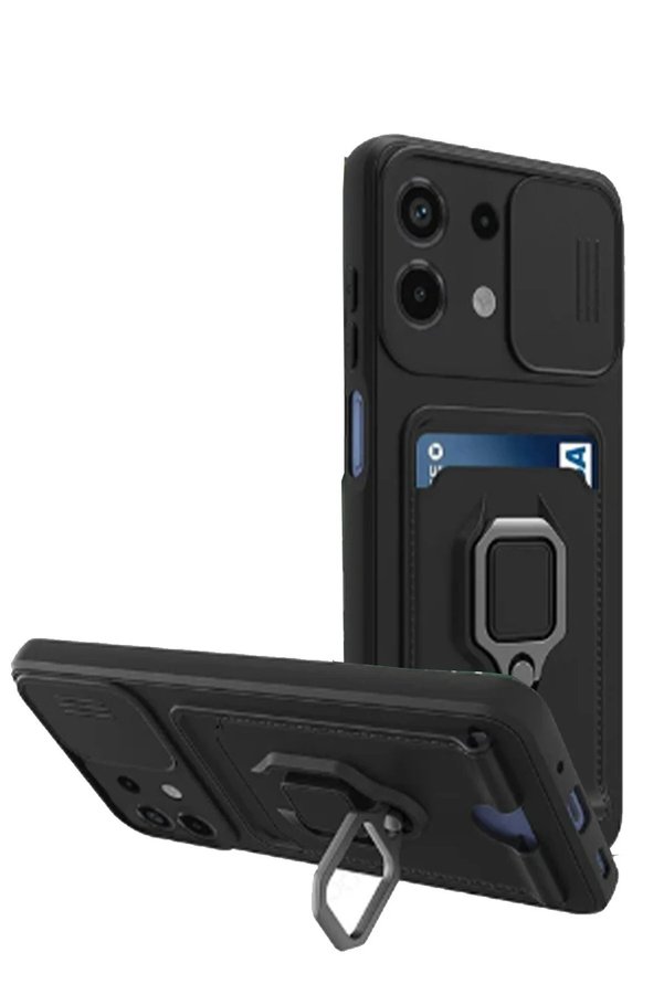 CepteToptan Xiaomi Redmi Note 13 4G Kılıf Zuma Kartvizitli Yüzüklü Silikon - Siyah - DROPX7923-7302