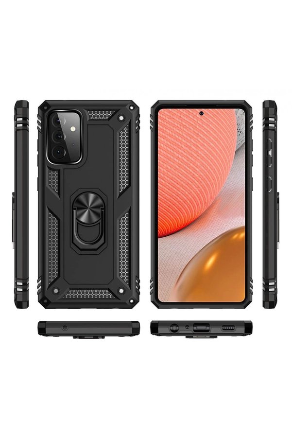 Samsung Galaxy A72 Kılıf Sofya Yüzüklü Si̇li̇kon Kapak - Si̇yah - Dropx6871-5854