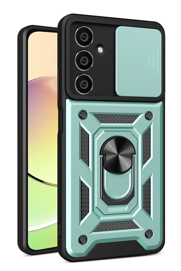 CepteToptan Samsung Galaxy A35 5G Kılıf Pars Lens Yüzüklü Silikon - Yeşil - DROPX9066-5191