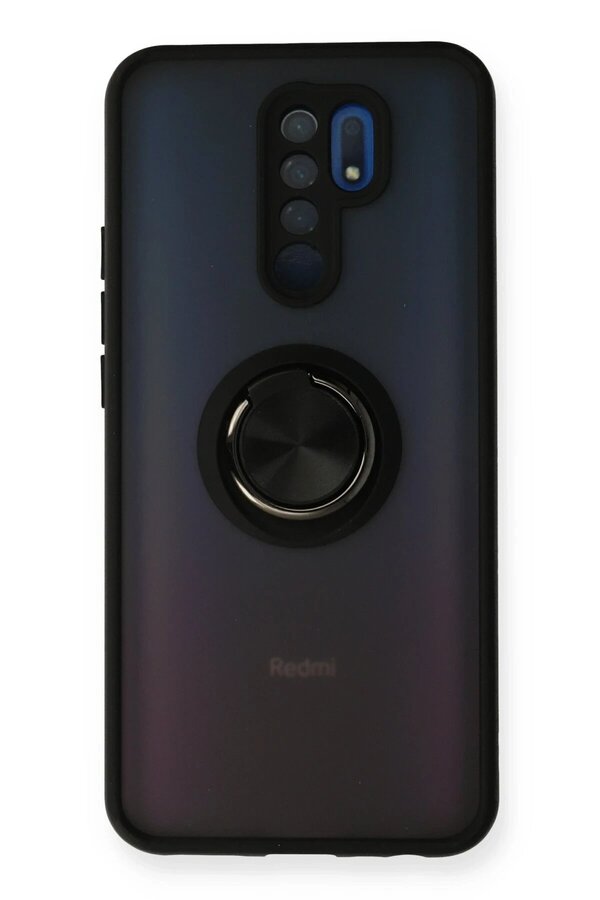 CepteToptan Xiaomi Redmi 9 Kılıf Montreal Yüzüklü Silikon Kapak - Siyah - DROPX4691-4286