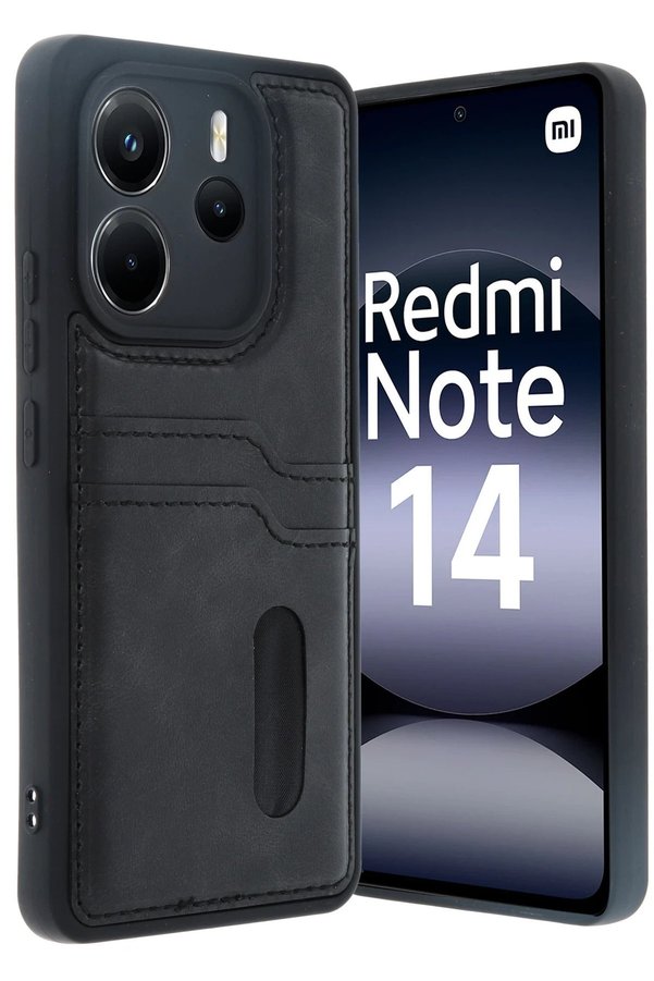 CepteToptan Xiaomi Redmi Note 14 4G Kılıf Sara Kartvizitli Deri Kılıf - Siyah - DROPX6423-2978