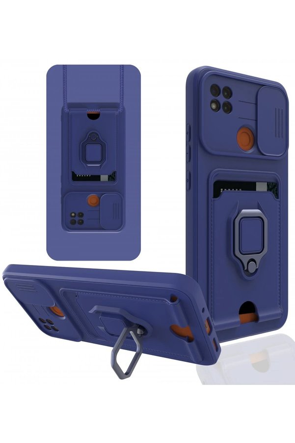 CepteToptan Xiaomi Redmi 9C Kılıf Zuma Kartvizitli Yüzüklü Silikon - Lacivert - DROPX2013-1405