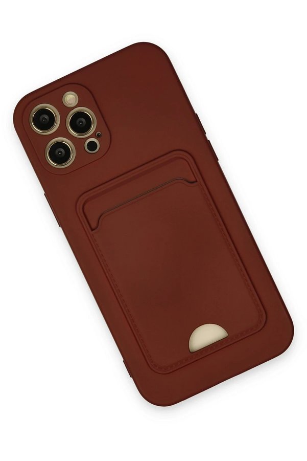 İphone 12 Pro Max Kılıf Kelvi̇n Kartvi̇zi̇tli̇ Si̇li̇kon - Bordo - Dropx6109-9772