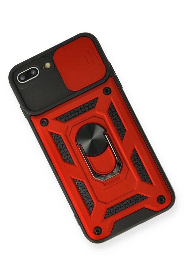 İphone 7 Plus Kılıf Pars Lens Yüzüklü Si̇li̇kon - Kırmızı - Dropx2623-3165