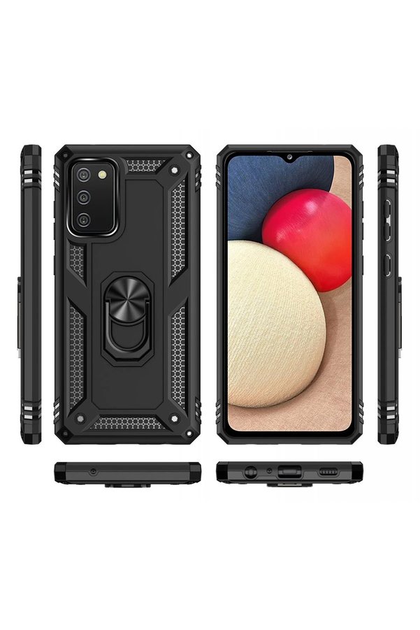 Samsung Galaxy A03S Kılıf Sofya Yüzüklü Si̇li̇kon Kapak - Si̇yah - Dropx9408-2937