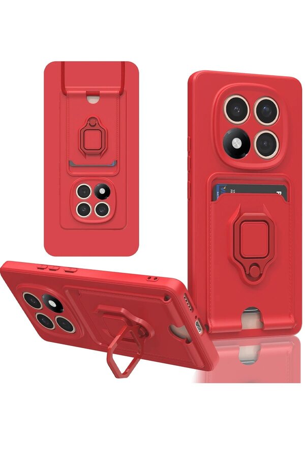 CepteToptan Xiaomi Redmi Note 14 Pro 5G Kılıf Zuma Kartvizitli Yüzüklü Silikon - Kırm? - DROPX4803-7276
