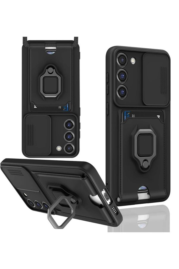Samsung Galaxy S23 Plus Kılıf Zuma Kartvi̇zi̇tli̇ Yüzüklü Si̇li̇kon - Si̇yah - Dropx1875-9475