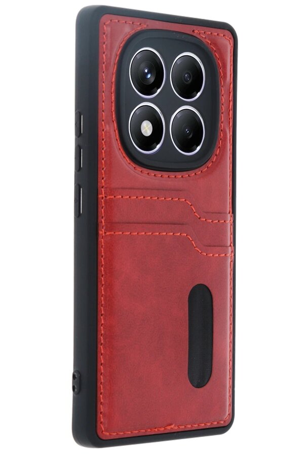 CepteToptan Xiaomi Redmi Note 14 Pro 5G Kılıf Sara Kartvizitli Deri Kılıf - Kırmızı - DROPX2553-9141