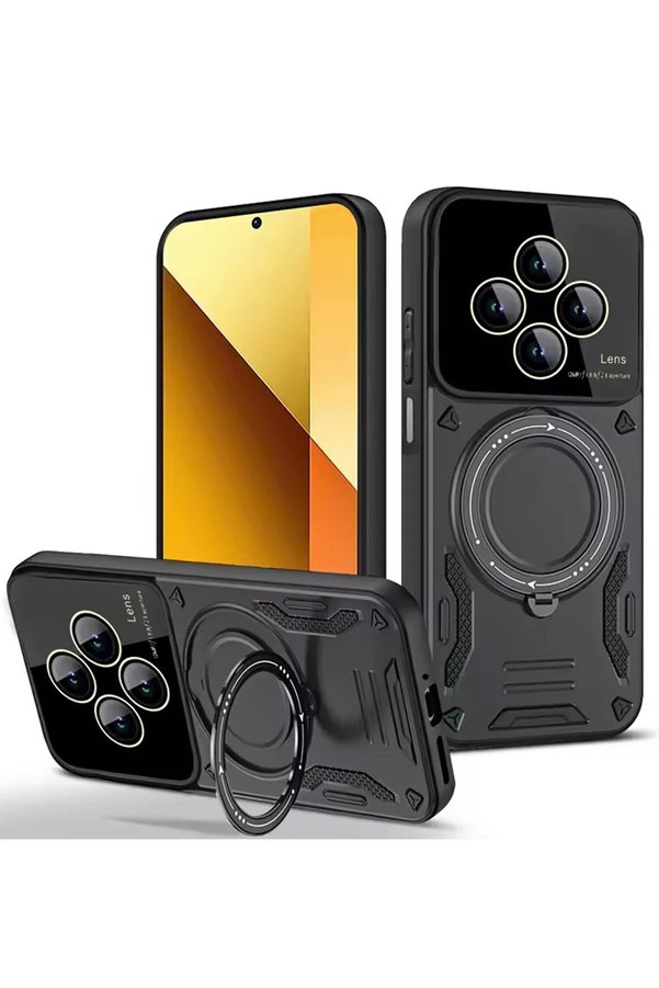 CepteToptan Xiaomi Redmi 14C Kılıf Joy Lens Standlı Kapak - Siyah - DROPX5236-4221