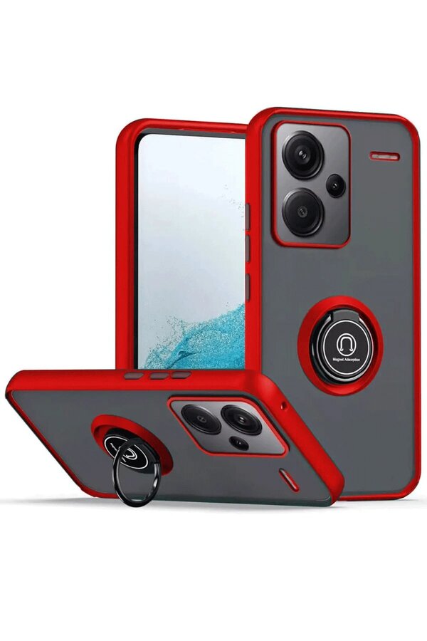CepteToptan Xiaomi Redmi Note 13 Pro Plus Kılıf Montreal Yüzüklü Silikon Kapak - Kırm? - DROPX3117-8756