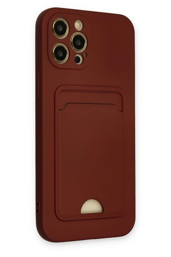 İphone 12 Pro Max Kılıf Kelvi̇n Kartvi̇zi̇tli̇ Si̇li̇kon - Bordo - Dropx6109-9772