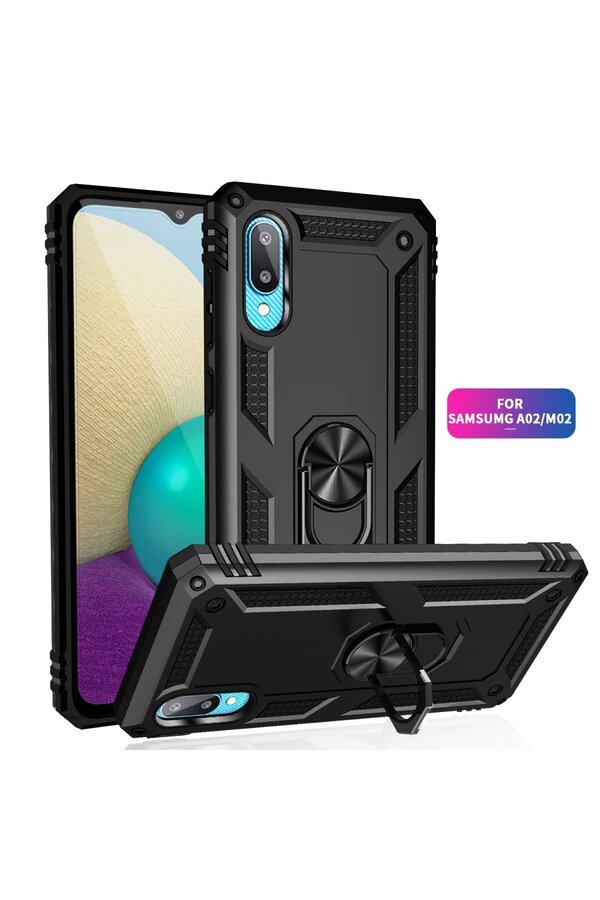 Samsung Galaxy A02 Kılıf Sofya Yüzüklü Si̇li̇kon Kapak - Si̇yah - Dropx8823-5437