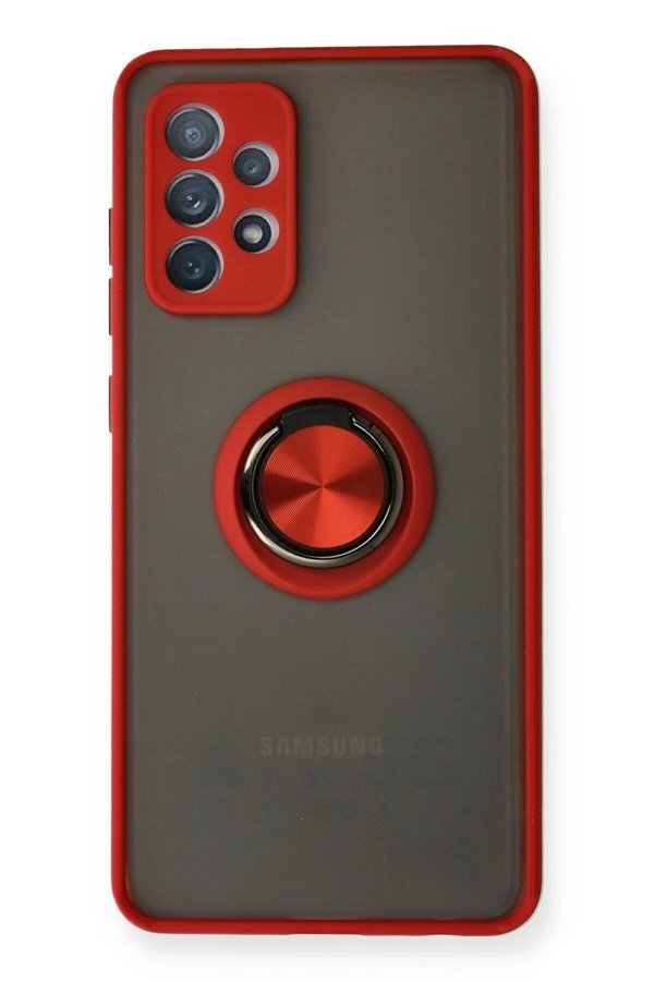 CepteToptan Samsung Galaxy A72 Kılıf Montreal Yüzüklü Silikon Kapak - Kırmızı - DROPX5190-5451