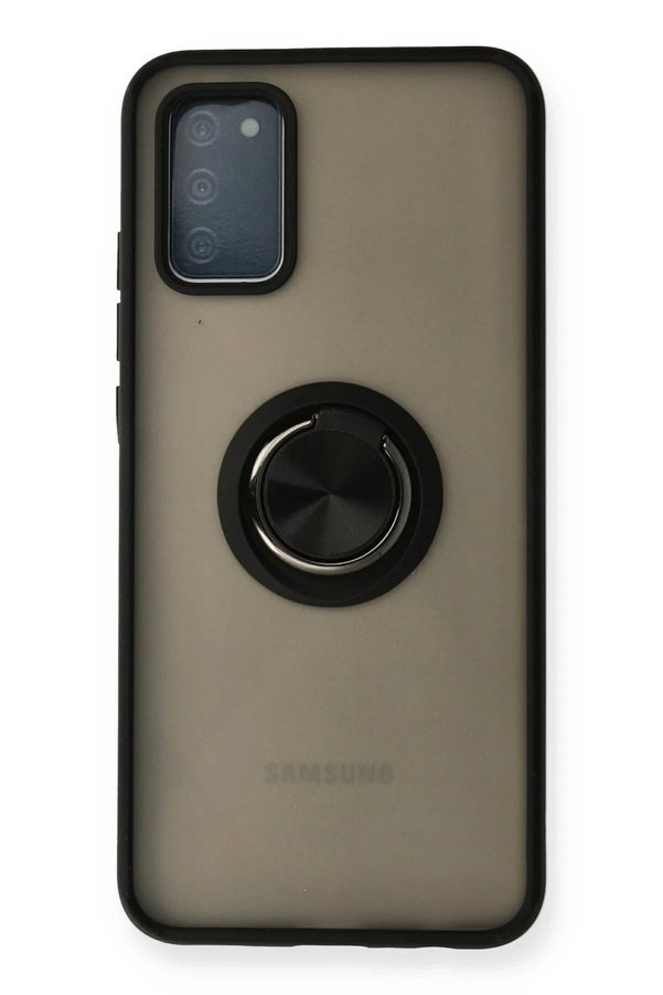 CepteToptan Samsung Galaxy A02S Kılıf Montreal Yüzüklü Silikon Kapak - Siyah - DROPX8743-2171