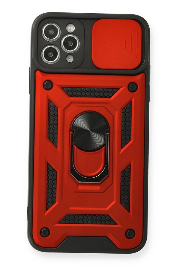 CepteToptan iPhone 11 Pro Kılıf Pars Lens Yüzüklü Silikon - Kırmızı - DROPX5827-8026