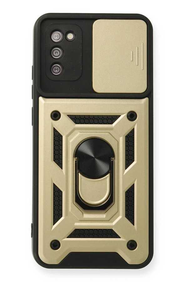 CepteToptan Samsung Galaxy A03S Kılıf Pars Lens Yüzüklü Silikon - Gold - DROPX5612-2167