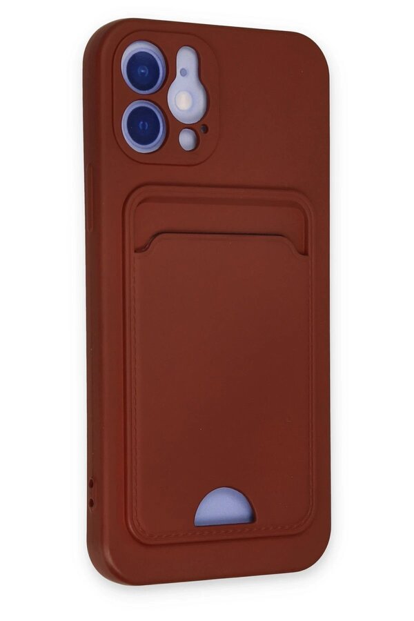 İphone 12 Kılıf Kelvi̇n Kartvi̇zi̇tli̇ Si̇li̇kon - Bordo - Dropx2682-1454