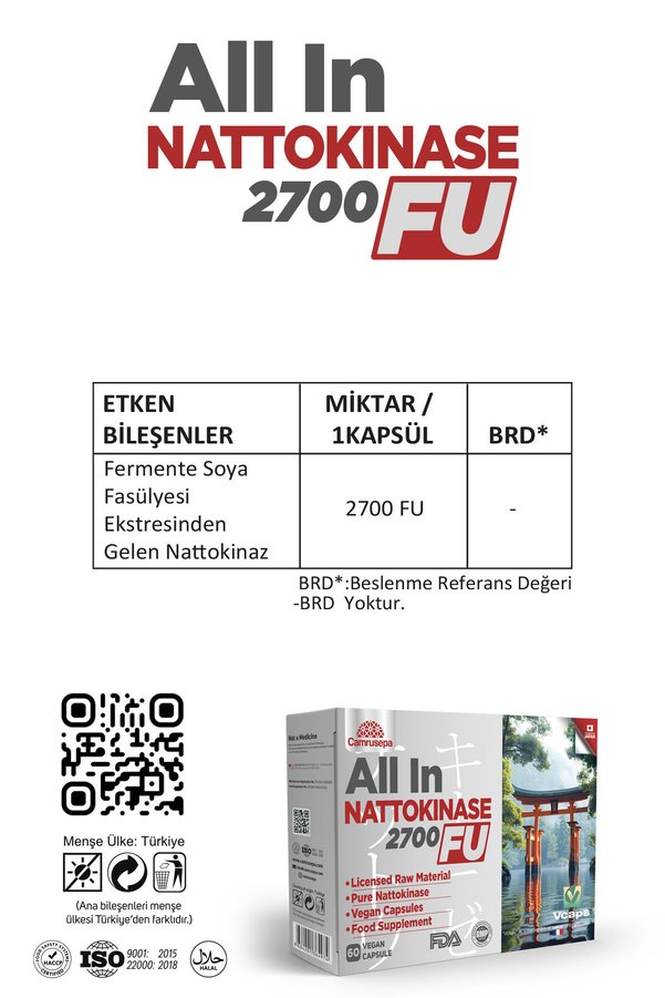 Camrusepa All In Nattokinaz 2700 Fu (60 Vegan Kapsül) Içeren Takviye Edici Gıda