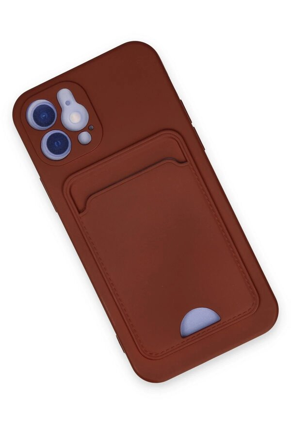 İphone 12 Kılıf Kelvi̇n Kartvi̇zi̇tli̇ Si̇li̇kon - Bordo - Dropx2682-1454