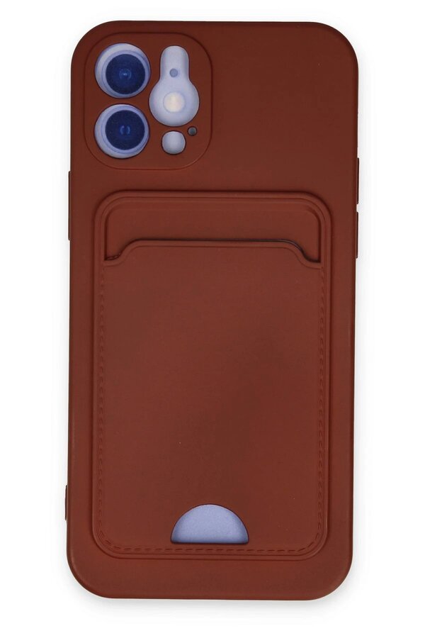 CepteToptan iPhone 12 Kılıf Kelvin Kartvizitli Silikon - Bordo - DROPX2682-1454