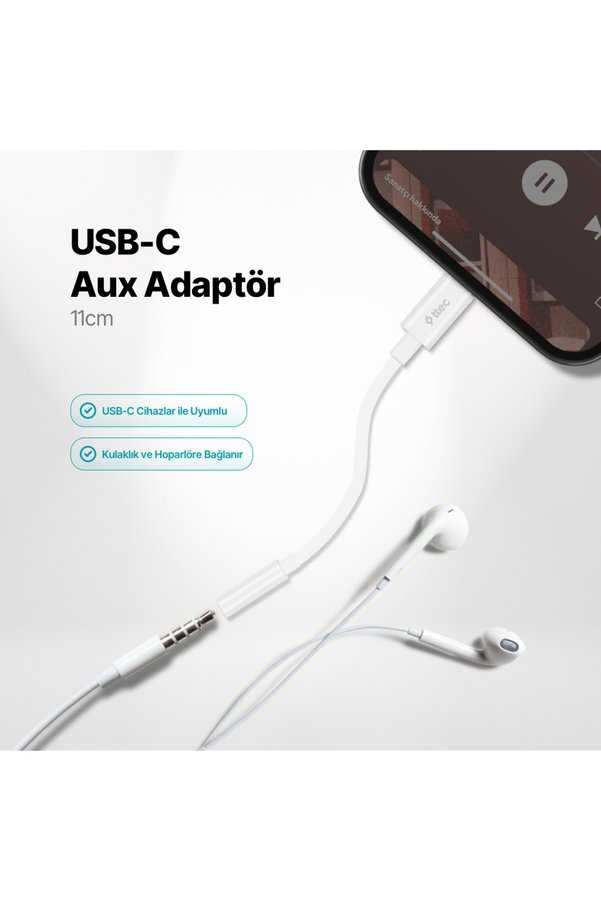 Ttec Usb-C - 3.5Mm Aux Adaptörü 11 Cm Beyaz 2Ak04B